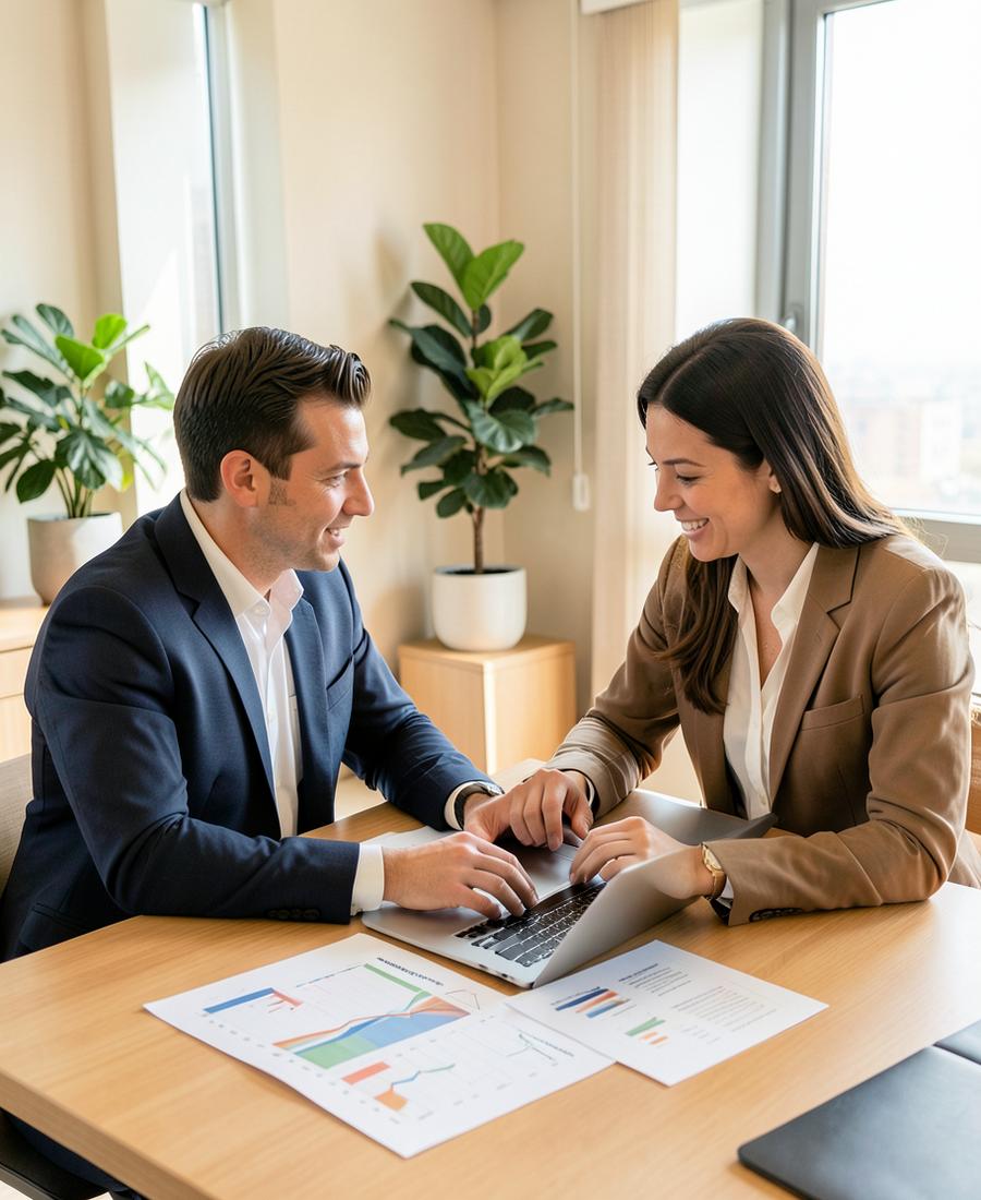 Two analysts reviewing transaction records together