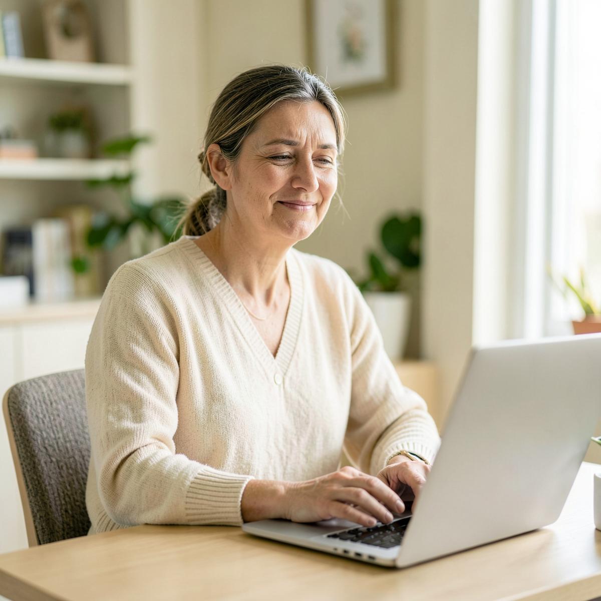 A client reviewing her case documents at home